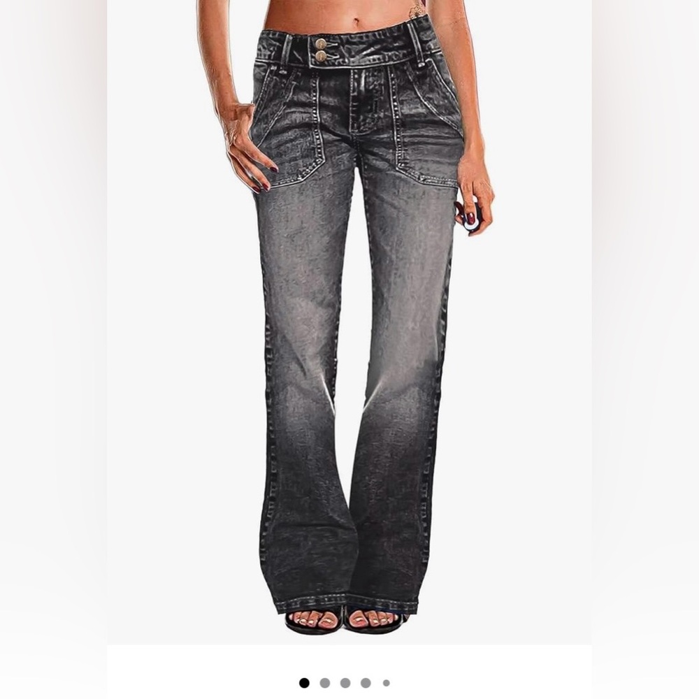 Flamingals Back Flap Pocket Mid Rise Straight Leg  Black Jeans Size Small NWT